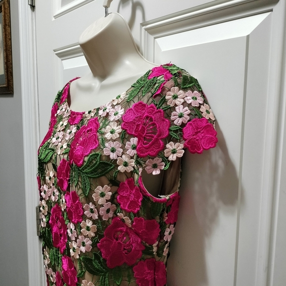 Xscape Pink and Green Floral Midi Dress - Picture 3 of 10